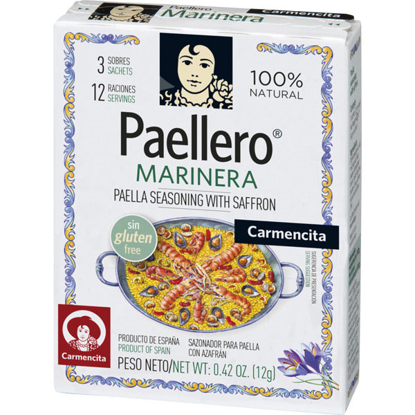 Condimento / Sapori per Paella di Pesce con Zafferano. Marca Carmencita. Confezione da 12 g.