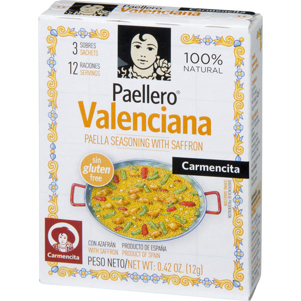 Condimento / Sapori per Paella Valenciana con Zafferano. Marca Carmencita. Confezione da 12 g.