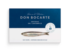 Carica l&#39;immagine nel visualizzatore di Gallery, Filetti di acciughe / alici del mare Cántabrico in olio di oliva vergine Don Bocarte. Latta da 10/12 filetti.